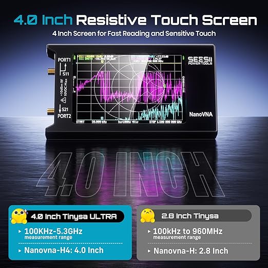 SEESII NanoVNA-H4 Vector Network Analyzer V4.4 9KHz-1.5GHz with 4" Touch Screen and EVA Hard Shell Protective Storage Case for Antenna Analyzer, Waterproof Shockproof with Carry Strap