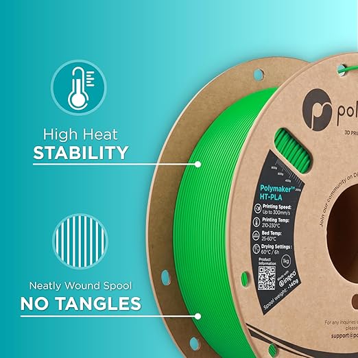 Polymaker HT-PLA Filament 1.75mm Green, High Temp PLA for 3D Printing, Heat Stable Up to 150C, Easy to Print, Works with Most FDM Printers, 1kg Spool