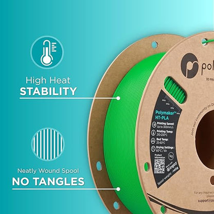 Polymaker HT-PLA Filament 1.75mm Green, High Temp PLA for 3D Printing, Heat Stable Up to 150C, Easy to Print, Works with Most FDM Printers, 1kg Spool