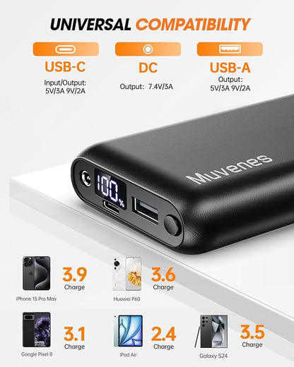 7.4V 20000mAh Heated Vest Battery Pack Compatible with ORORO, with Venustas, Rechargeable Outdoor Power Bank with Built-in USB-C Cable, DC/USB Ports for Heated Vests, Jackets, and Pants