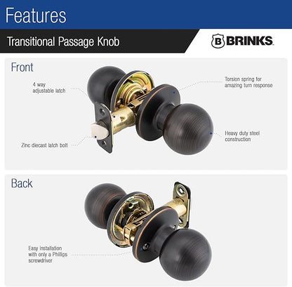 BRINKS Security Door Locks, High-Security Keyless Entry, Smart Electronic Door Lock with Deadbolt, Up to 50 Codes, Automatic Locking (Deadbolt & Passage Knob, Tuscan Bronze)