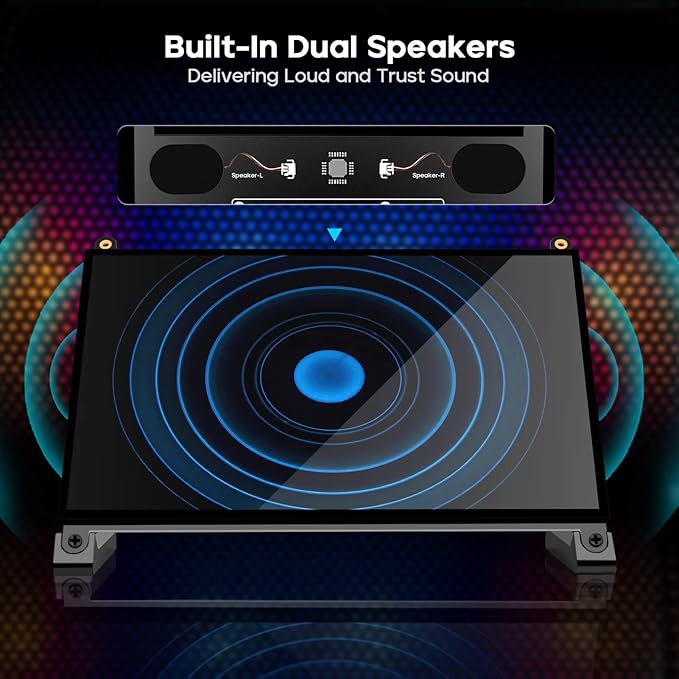 ROADOM 7’’ Raspberry Pi Screen, IPS1024×600,Responsive Smooth Touch,Dual Built-in Speakers,HDMI Input,Compatible with Raspberry Pi 5/4/3,Driver Free