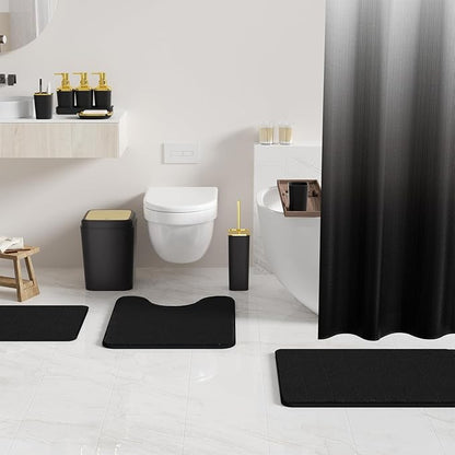 Bathroom Sets with Shower Curtain and Rugs, 27PC Bathroom Accessory Set, Black Bathroom Set, Black and Gold Bathroom Accessories Set with Trash Can, Toilet Brush and Soap Dispensers