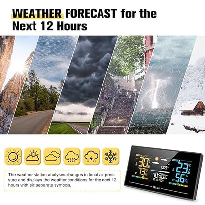 Uzoli EM3405 Weather Station Indoor Outdoor Wireless Thermometer Hygrometer, Temperature Humidity Monitor with Remote Sensor, Digital Weather Forecast Station for Home Use