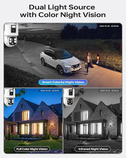 Wireless Security Camera System Outdoor, 10pcs Dual Lens Dual Screen 2K+2K 24/7 Recording Cameras with 1TB NVR