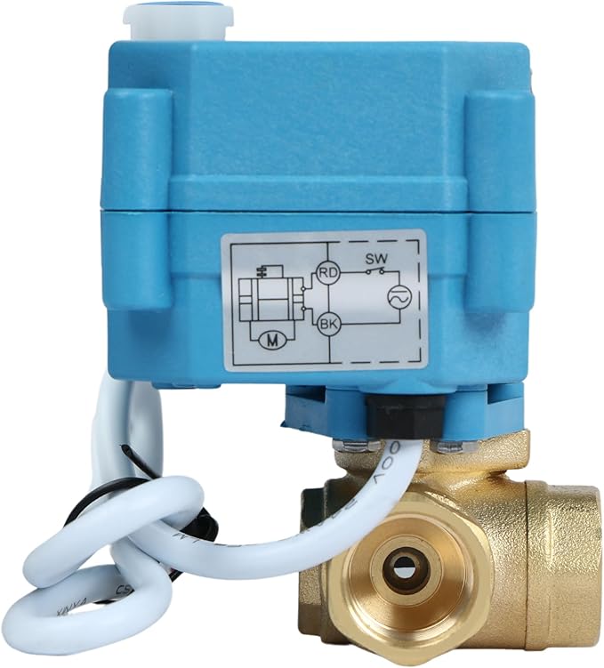 U.S. Solid 3/8" 3 Way Brass Motorized Ball Valve 110-230VAC, L Type Water Shutoff Valve with Manual Function, Standard Port, NOT for Drinking Water