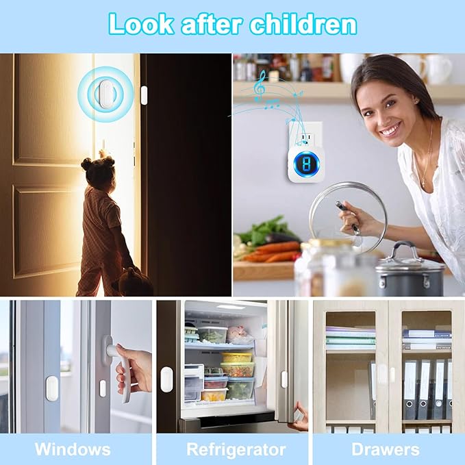 SURFOU Wireless Doorbell Chime with 2 Sensors 1 Receiver,Door Chimes When Door Opens,Door Sensor Chime,Alarms for Business/Home,Digital Doorbell Chime,55 Chimes 5 Volumes,1000FT/300M,IP55 Waterproof