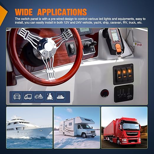 Nilight 3 Gang Rocker Switch Panel with Orange LED Light 5 Pin On Off Pre-Wired Aluminum Toggle Switches Waterproof for 12V/24V Cars Marine Boats ATVs Trailers RV Trucks