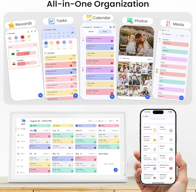 Digital Calendar Schedual Planning Calendar, Chore Chart Task & Rewards for Parent-child 1920 x 1080P Full HD Interactive Touchscreen Smart Family Planner, Wall & Desk Mountable (White, 15.6inch)