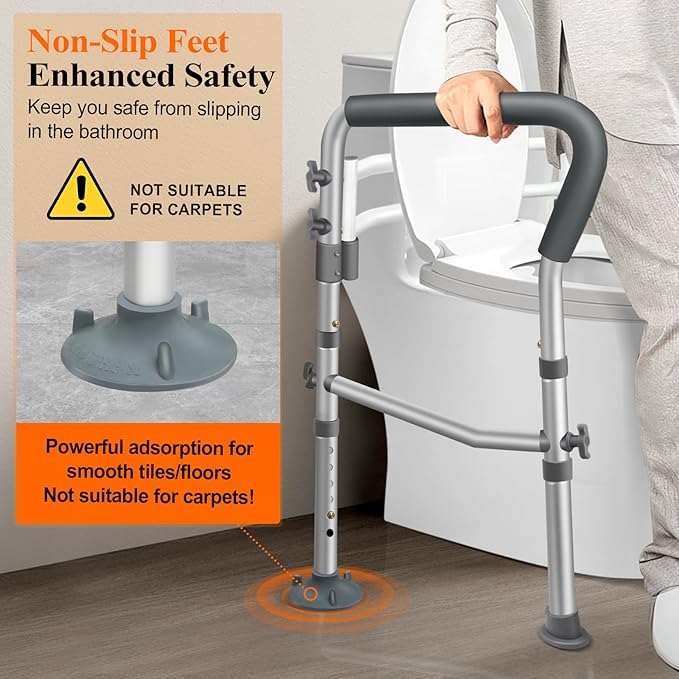 Toilet Safety Rails for Elderly, Adjustable Handicap Toilet Seat with Handles, Sturdy Toilet Support Frame with Arms for Seniors and Disabled