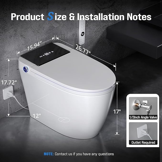 Smart Toilet with Built-In Bidet, Heated Seat & Dual Auto Flush, Foot Sensor, Tankless One-Piece Electric Toilet with Warm Water Wash, Air Dryer, LED Display & 1000g Powerful Flush, 1.28GPF