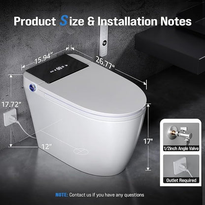 Smart Toilet with Built-In Bidet, Heated Seat & Dual Auto Flush, Foot Sensor, Tankless One-Piece Electric Toilet with Warm Water Wash, Air Dryer, LED Display & 1000g Powerful Flush, 1.28GPF