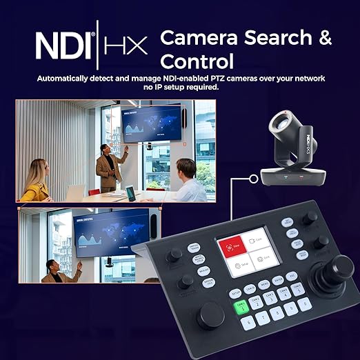 RGBlink Multi‑Protocol PTZ Controller w/ 3.49″ LCD, PoE, NDI 5.5 & Hall‑Sensor Joystick, 255‑Camera Support, VISCA/PELCO‑D/P, RS485/422/232–Ideal for Worship, Webinars & Live Streaming (RGBBKT)
