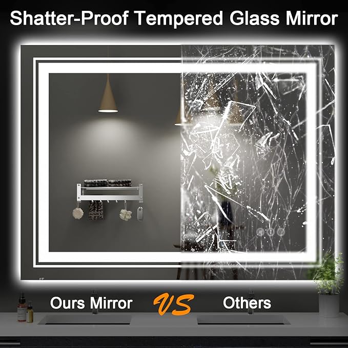 LED Bathroom Mirror, 72"X36" with Front and Backlit, Anti-Fog, Large Bathroom Vanity Mirror for Wall, Memory Function, Stepless Dimmable, Tempered Glass (Horizontal/Vertical)