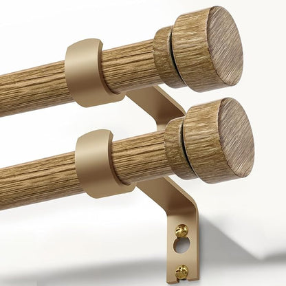 2 Pack Weathered Wood Grain Curtain Rods for Windows 48 to 84 Inches 1" Diameter Heavy Duty Window Curtain Rod Adjustable with Solid Finials for Living Room Bedroom Kitchen Farmhouse Outdoor