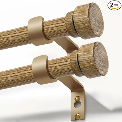 2 Pack Weathered Wood Grain Curtain Rods for Windows 28 to 48 Inches 1" Diameter Heavy Duty Window Curtain Rod Adjustable with Solid Finials for Living Room Bedroom Kitchen Farmhouse Outdoor