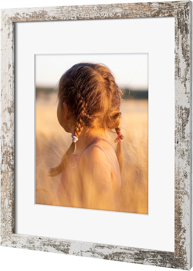 Golden State Art, 11x14 Picture Frame with Mat for 8x10 - High Definition Glass Wall Mounting Horizontal Vertical Display (Weathered White, 2 Pack)