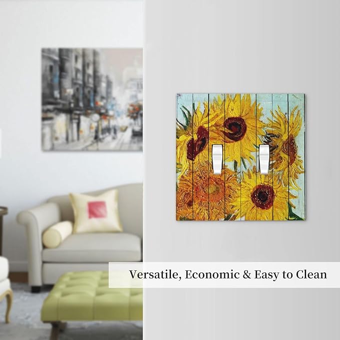 Decorative Switch Plates Sunflowers Oil Paintings Wood Floral 2 Gang Double Toggle Outlet Light Switch Cover Wall Plate Electrical Faceplate For Farmhouse Bed Room Decor