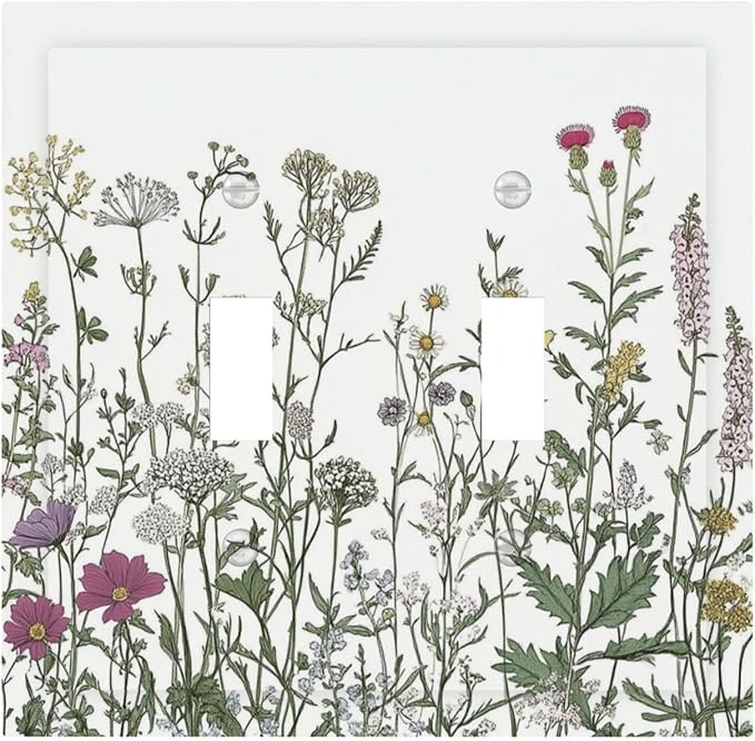 Vintage Herbs Wildflowers Plant Floral Decorative Switch Plates 2 Gang Double Toggle Outlet Light Switch Cover Wall Plate Electrical Faceplate For Bed Room Home Decor