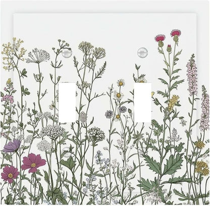 Vintage Herbs Wildflowers Plant Floral Decorative Switch Plates 2 Gang Double Toggle Outlet Light Switch Cover Wall Plate Electrical Faceplate For Bed Room Home Decor