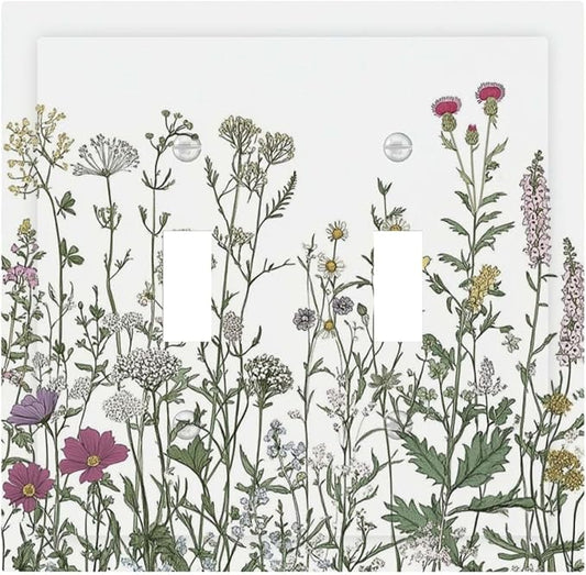 Vintage Herbs Wildflowers Plant Floral Decorative Switch Plates 2 Gang Double Toggle Outlet Light Switch Cover Wall Plate Electrical Faceplate For Bed Room Home Decor