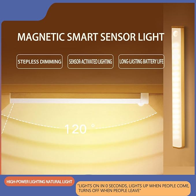4 PCS Punch-Free Smart Sensor Magnetic Rechargeable Led Lights, Motion Sensor Light Indoor, USB C Rechargeable Closet Under Counter Lighting for Kitchen,Cupboard,Wardrobe (11.8in Warm Light)