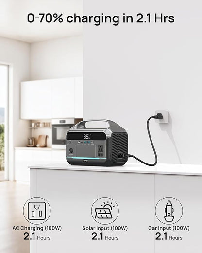 Portable Power Station 600W Surge, 288Wh (90,000mAh) LiFePO4 Battery, Power Bank with AC Outlet, Mini Solar Generator 7-Port Design, 2.1Hrs Fast Charing for Emergency, Hurricane (Solar Optional)