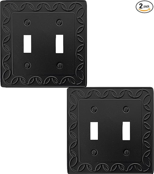 Double Toggle Light Switch Cover NovaBloom Metal Wall Plate, 2-Pack Black 2 Gang, Light Switch Cover Decorative Wallplate, Durable