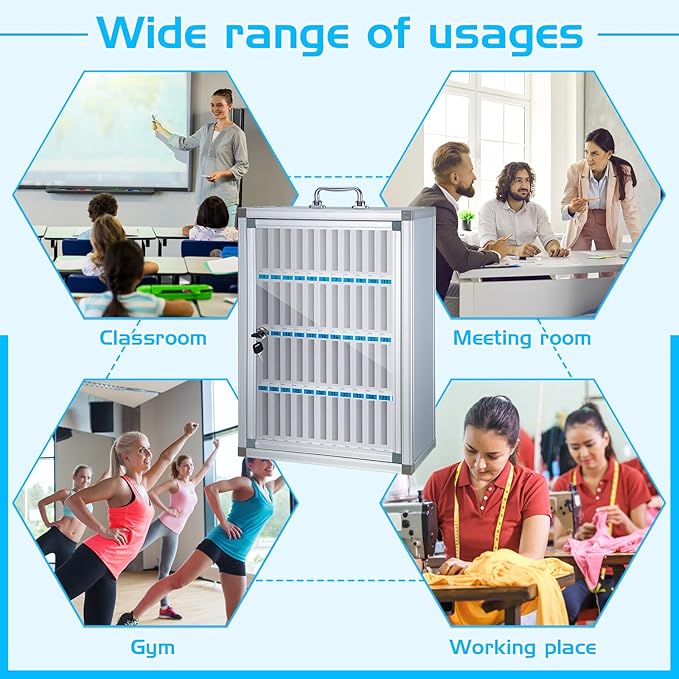 Amylove 48 Slots Cell Phone Locker Cabinet Aluminum Alloy Pocket Chart Storage Locker Box Cabinet Wall-Mounted Cell Phones Storage Box with Handle for Office Classroom Gym (White)