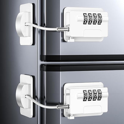 Child Proof Fridge Locks with 4 Code Password, Refrigerator Combination Latch for Kids, Toddlers and Adults, Baby Proofing Freezer Door Lock for Cabinets and Drawers, Oven, Windows (2 Pack-White)