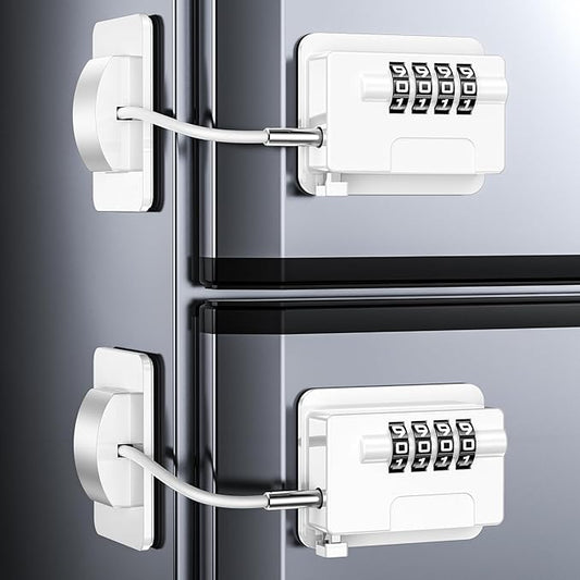 Child Proof Fridge Locks with 4 Code Password, Refrigerator Combination Latch for Kids, Toddlers and Adults, Baby Proofing Freezer Door Lock for Cabinets and Drawers, Oven, Windows (2 Pack-White)