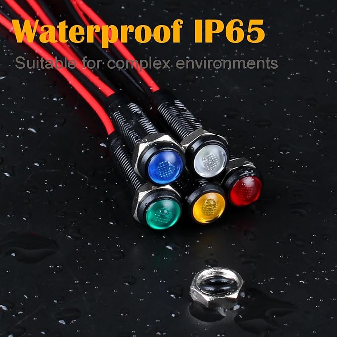 5pcs 6mm LED Indicator Light Plastic Black Signal Dot Lamp 110-220VAC 1/4" Mounting Hole Size with 15cm/5.9in. Wire (Green LED)