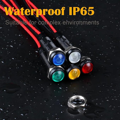 5pcs 6mm LED Indicator Light Plastic Black Signal Dot Lamp 110-220VAC 1/4" Mounting Hole Size with 15cm/5.9in. Wire (Green LED)