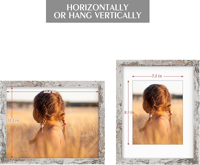 Golden State Art, 11x14 Picture Frame with Mat for 8x10 - High Definition Glass Wall Mounting Horizontal Vertical Display (Weathered White, 2 Pack)