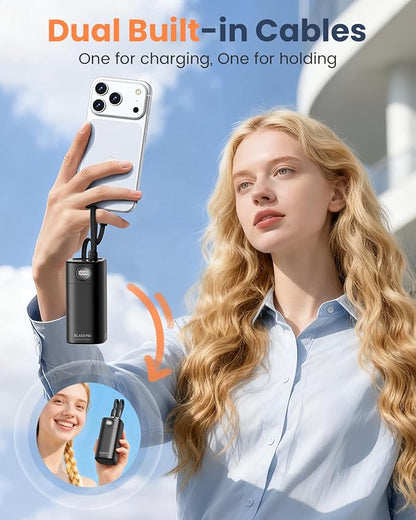 Portable Power Bank 20,000mAh, PD 35W Portable Charger Super Fast Charging with 2 Built-in Cables, USB-C Digital Display Battery Pack for iPhone Air 17/16/15/14/13, Portable Travel Charger