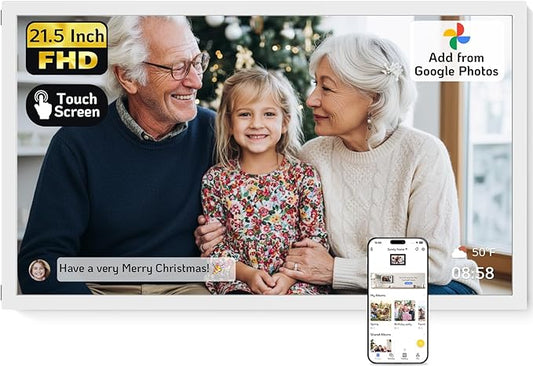NexFoto Touchscreen Digital Picture Frame Large 21.5 Inch, WiFi Digital Photo Frame 64GB, Add Photos from Google Photos, Upload via App/USB/Micro SD, Gifts for Christmas/Mom/Grandparents, White