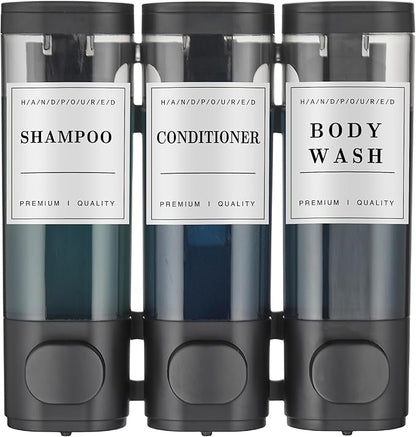 Shampoo and Conditioner Dispenser,Shower Soap Dispenser 3 Chamber No Drill Wall-Mounted Shampoo Dispenser for Shower Wall Mounted Shower Dispenser for Bathroom Hotel Large Capacity,Black