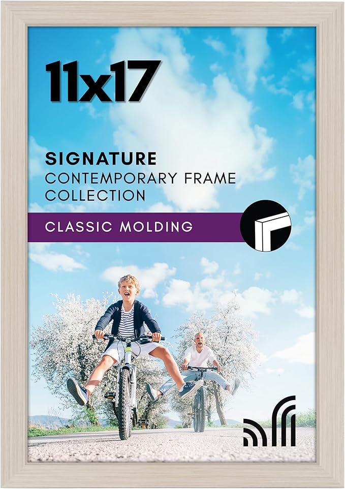 Americanflat 11x17 Picture Frame with Shatter-Resistant Glass - Signature Collection - Gallery-Style Frames Made of Engineered Wood - Photo Frame for Wall Display - Light Wood