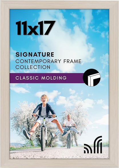 Americanflat 11x17 Picture Frame with Shatter-Resistant Glass - Signature Collection - Gallery-Style Frames Made of Engineered Wood - Photo Frame for Wall Display - Light Wood