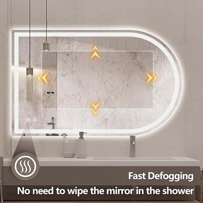 Niccy Arched LED Bathroom Mirror, 48x30 Arch Wall Mounted Frameless Bathroom Mirror for Vanity, Smart Lighted Frontlit Mirrors with Memory Function for Bathroom Bedroom Beauty Hair Salon