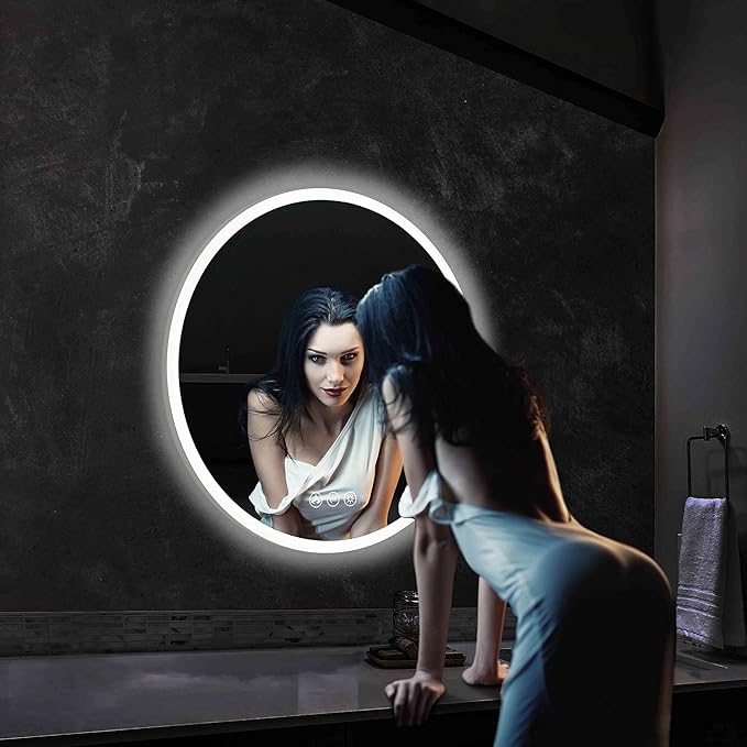 Blossom 24 Inches Large Modern LED Round Bathroom Vanity Mirror, Color Temperature Adjustable, Anti-Fog Dimmable Lights, Easy to Install, Wall Mounted Makeup Mirror with Smart Touch Button