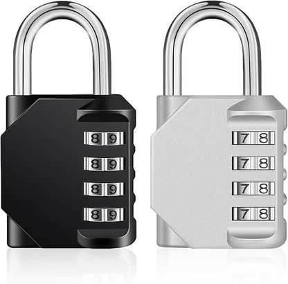 ZHEGE Combination Lock 2 Pack, 4 Digit Outdoor Combination Padlock for Gym, School, Gates (Black & Sliver)