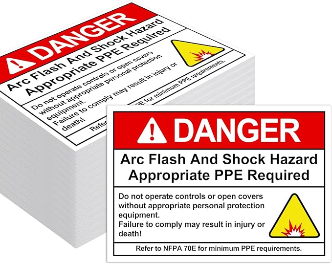 100 PCS Danger Arc Flash and Shock Hazard Label - 5 x 3.5" Warning Safety Appropriate PPE Required Signs for Electrical Workplace