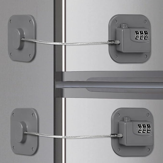 Refrigerator Lock, Combination Lock for Refrigerator Cabinets, Drawers, Heavy Duty Fridge Lock, Easy Install No Keys Needed (Gray-2Pack)
