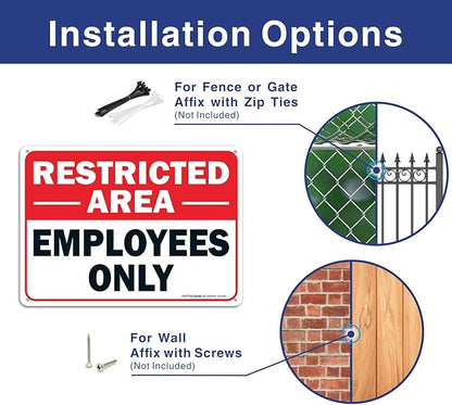 (2 pack) Faittoo Restricted Area Employees Only Sign, 10 x 7 Inches .40 Rust Free Aluminum, UV Protected, Weather Resistant, Waterproof, Durable Ink，Easy to Mount