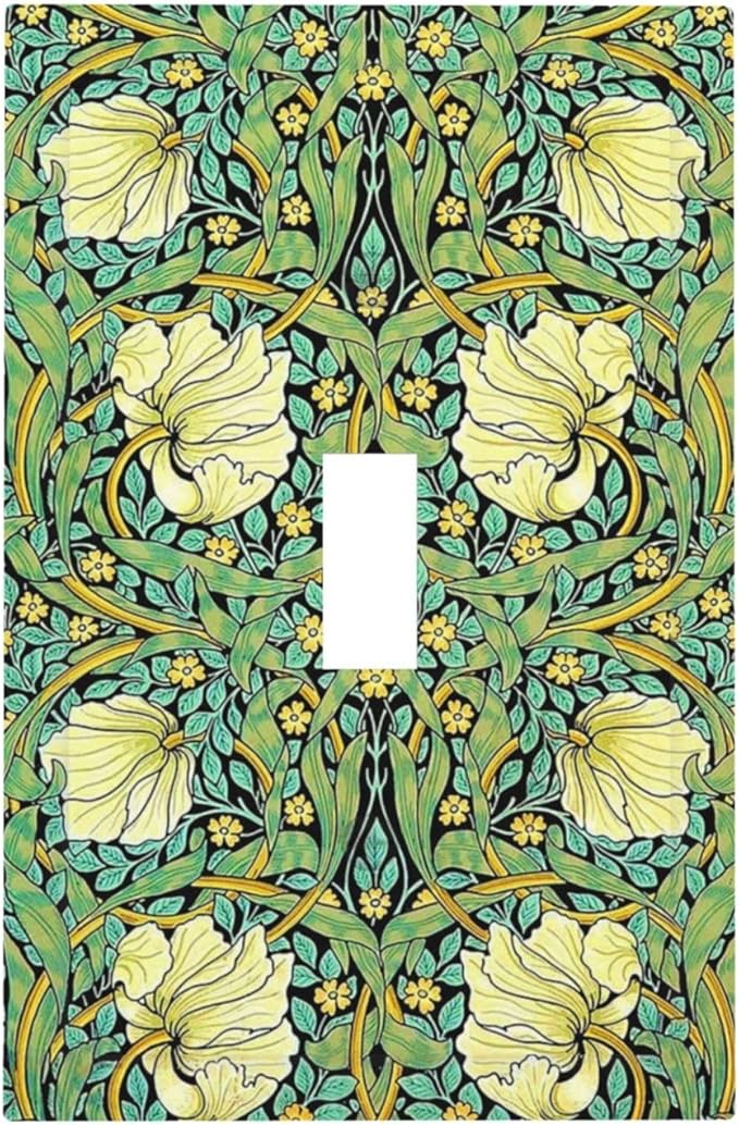 Decorative Light Switch Cover William Morris Vintage Floral Yellow Flowers Green Leaf 1 Gang Single Toggle Device Electrical Faceplate Switchplates Decorator Outlet Wall Plate for Bedroom