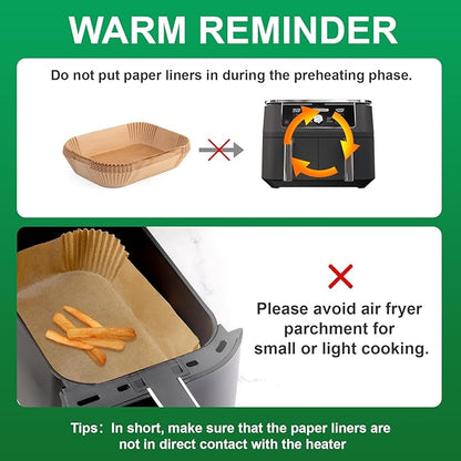 500 Pcs Air Fryer Paper Liners, 8 Inch Parchment Paper for 3-7 Qt Airfryer Basket, Square Airfryer Liners Compatible with COSORI 6-Qt, Ninja 5QT, Chefman 6 Quart Air Fryer