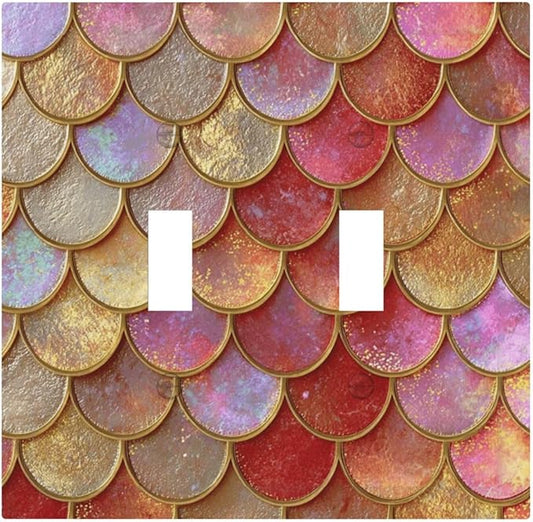 Mermaid Glitter Scale Rainbow Gold Fish Scales Decorative Switch Plates 2 Gang Double Toggle Outlet Light Switch Cover Wall Plate Electrical Faceplate for Bed Room Home Decor