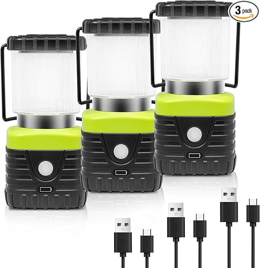3PCS 6500K White Light LED Camping Lantern Rechargeable 1000LM, 4500mAh Power Bank, Flashlight for Hurricane Emergency, Hiking, IP44 Waterproof Lantern(Black)