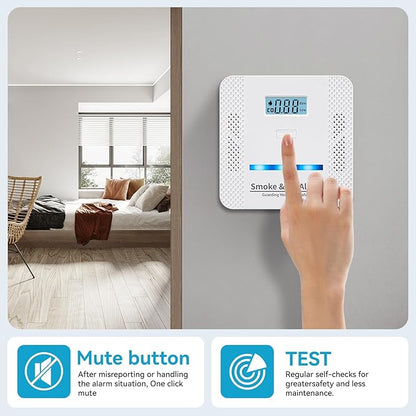 Smoke Detector Carbon Monoxide Detector,2 in 1 Fire & CO Alarm,Battery Powered,Carbon Monoxide Gas Detector with LCD Digital Display Sound and Light Alarm for Bedroom Warehouse Kitchen or RV Travel